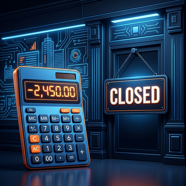 Calculadora mostrando pérdidas monetarias junto a un negocio sin presencia digital