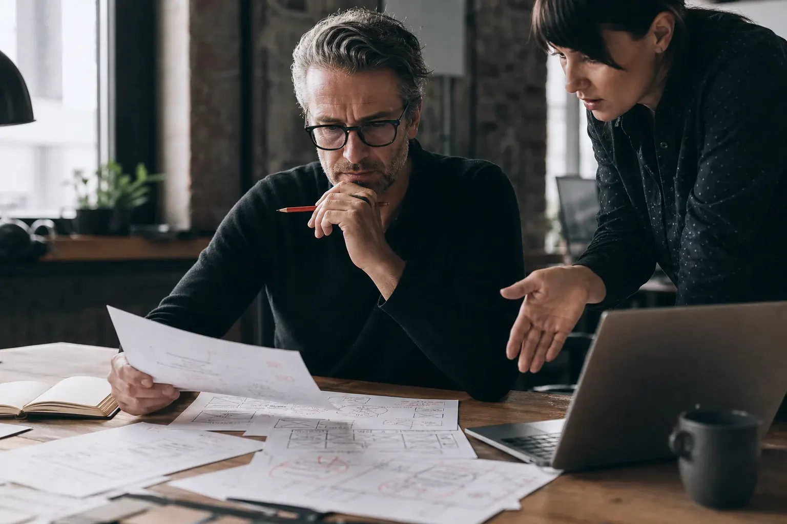 Developers reviewing architecture and code with human judgment