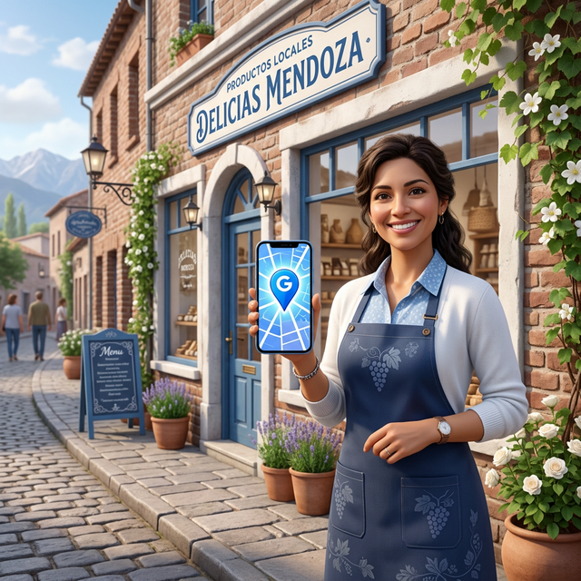 Comerciante mendocino configurando Google Business Profile desde su celular