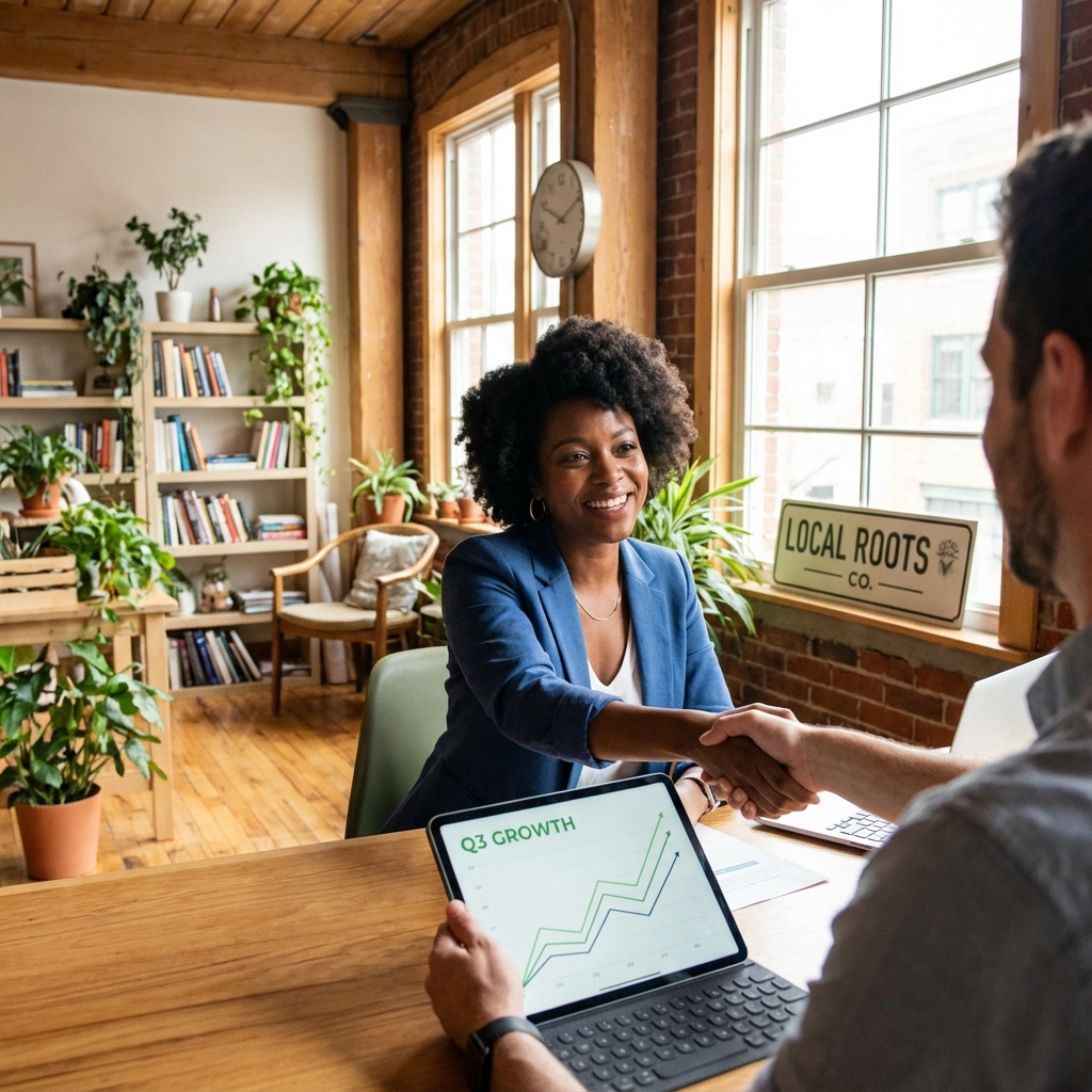 Dueño de negocio exitoso revisando crecimiento en tablet en una oficina moderna