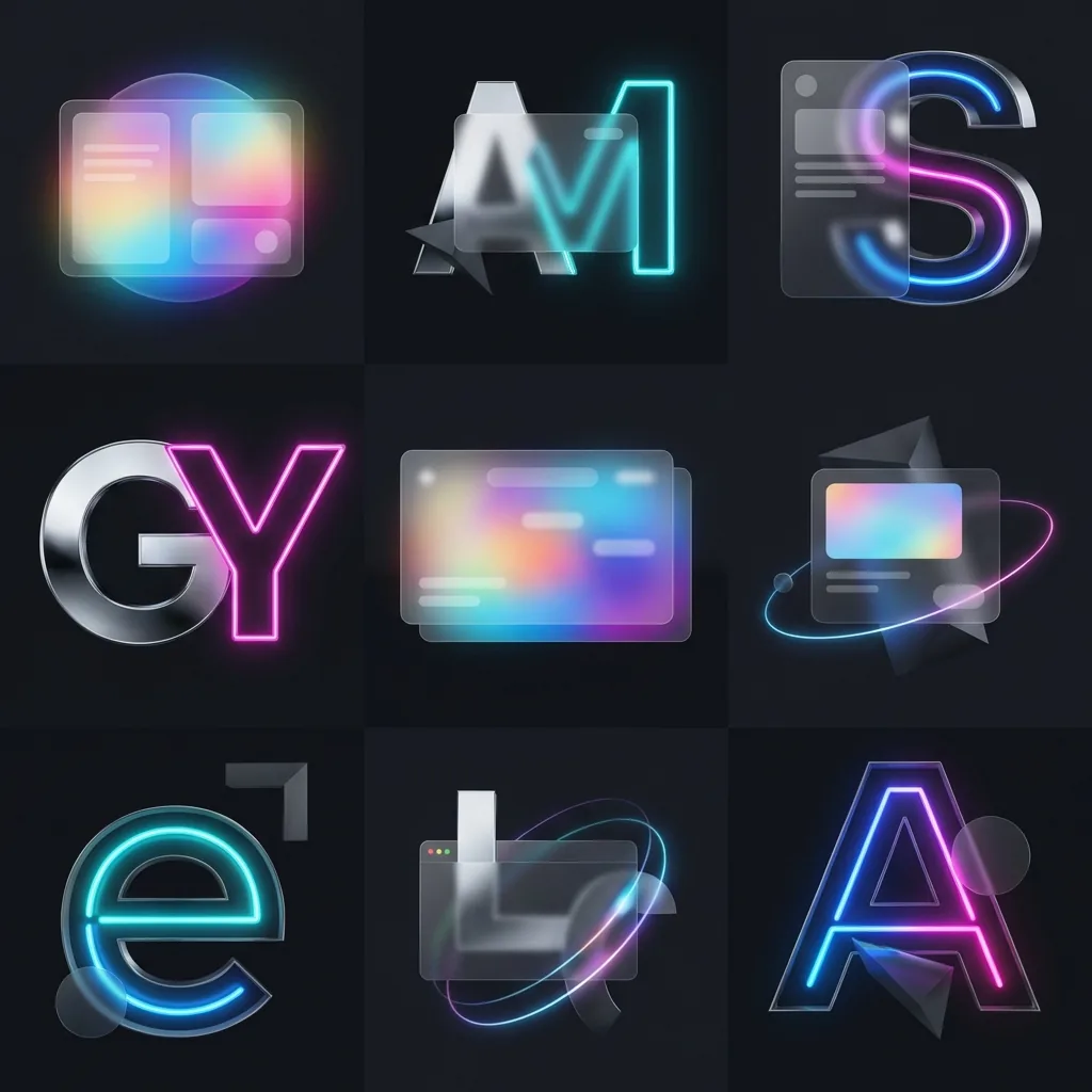 Collage of modern web designs featuring AI, 3D and minimalist styles