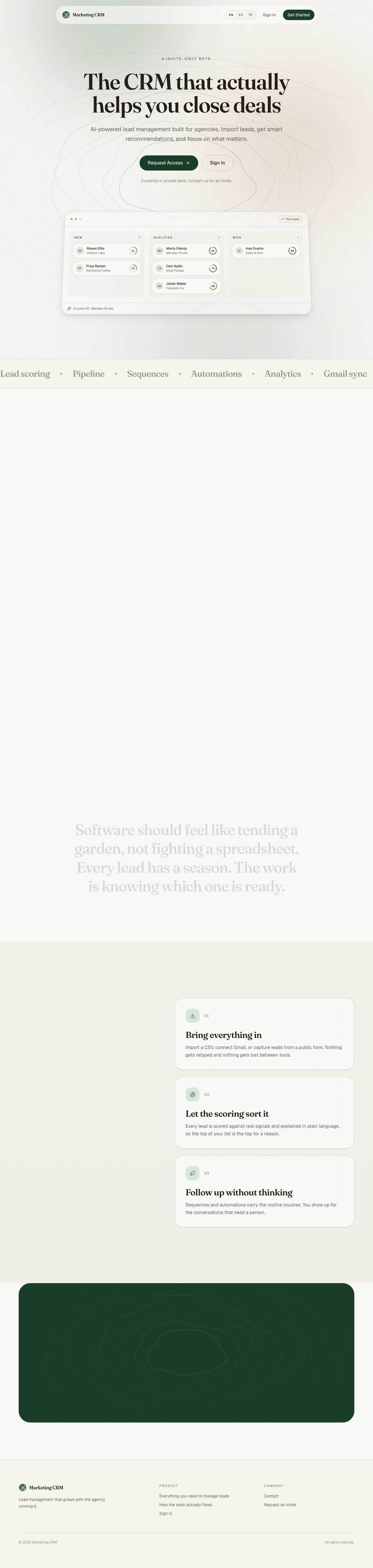 Marketing CRM: AI-Powered Lead Management live website screenshot
