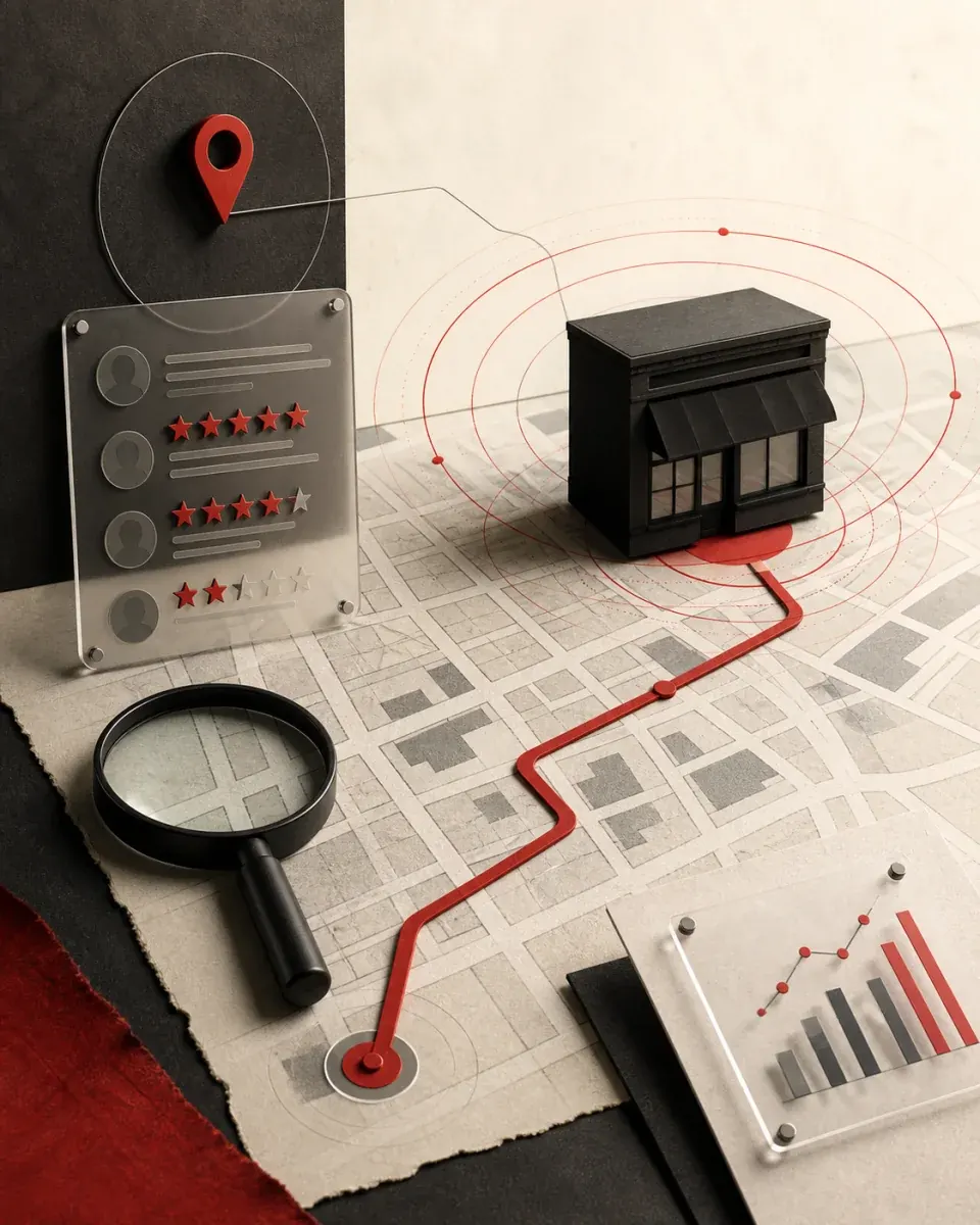Local search presence connecting a business profile to nearby demand
